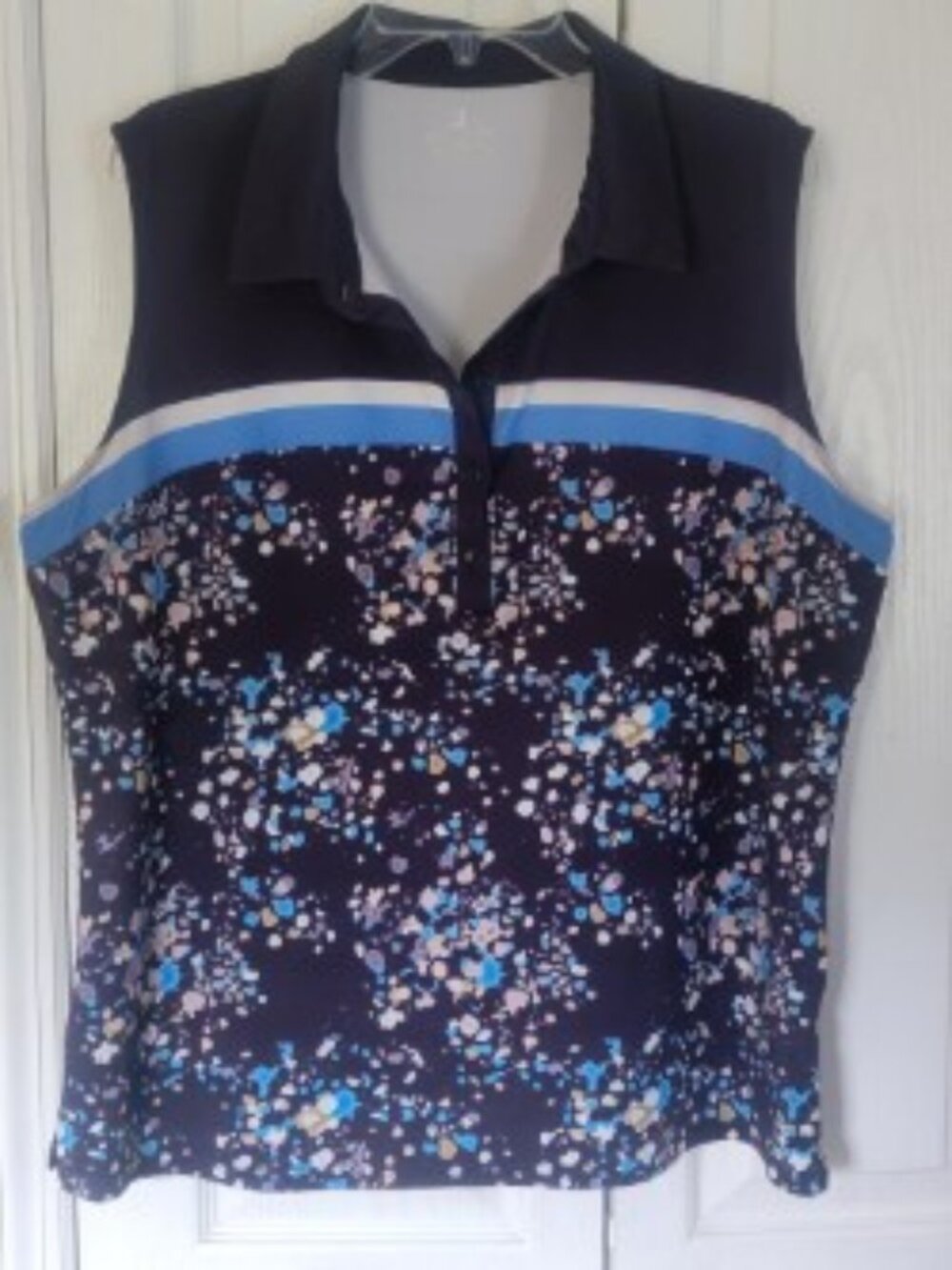 Jack Smith Women’s 2XL Sleeveless Golf Polo Top Blue Black Abstract Stretch
